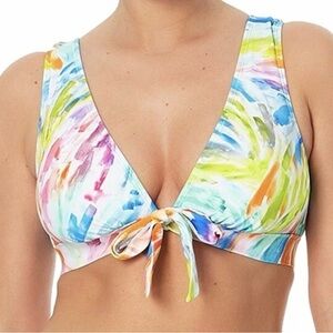 Time & Tru Womens Colorful Swimsuit Bikini Top 2X Watercolor Paint Strokes Beach